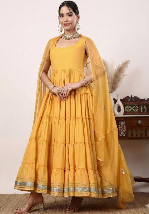 Yellow Solid Cotton Anarkli Sets