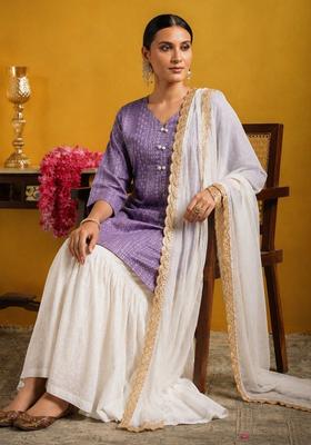Purple Self Design Georgette Kurta Sets