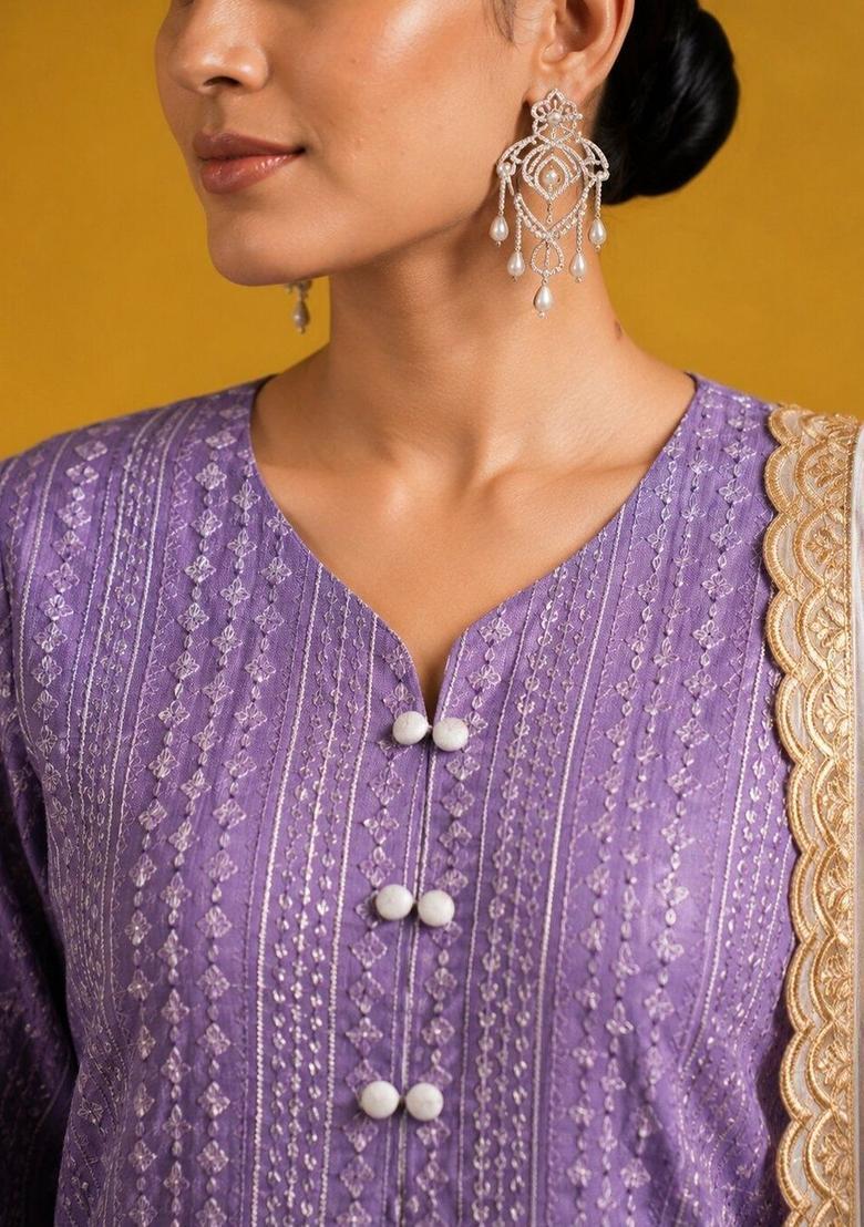 Purple Self Design Georgette Kurta Sets - Indya