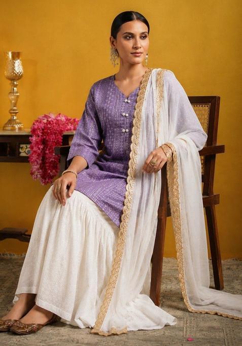 Purple Self Design Georgette Kurta Sets