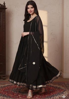 Black Solid Cotton Anarkli Sets