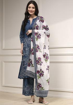 Teal Printed Cotton Kurta Sets