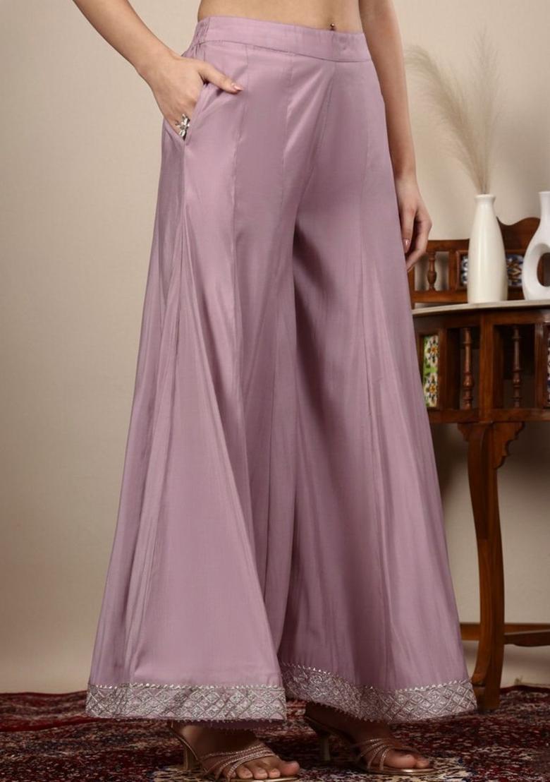 Lavender Solid Silk Blend Kurta Sets - Indya