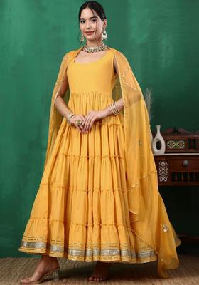 Yellow Solid Cotton Anarkli Sets