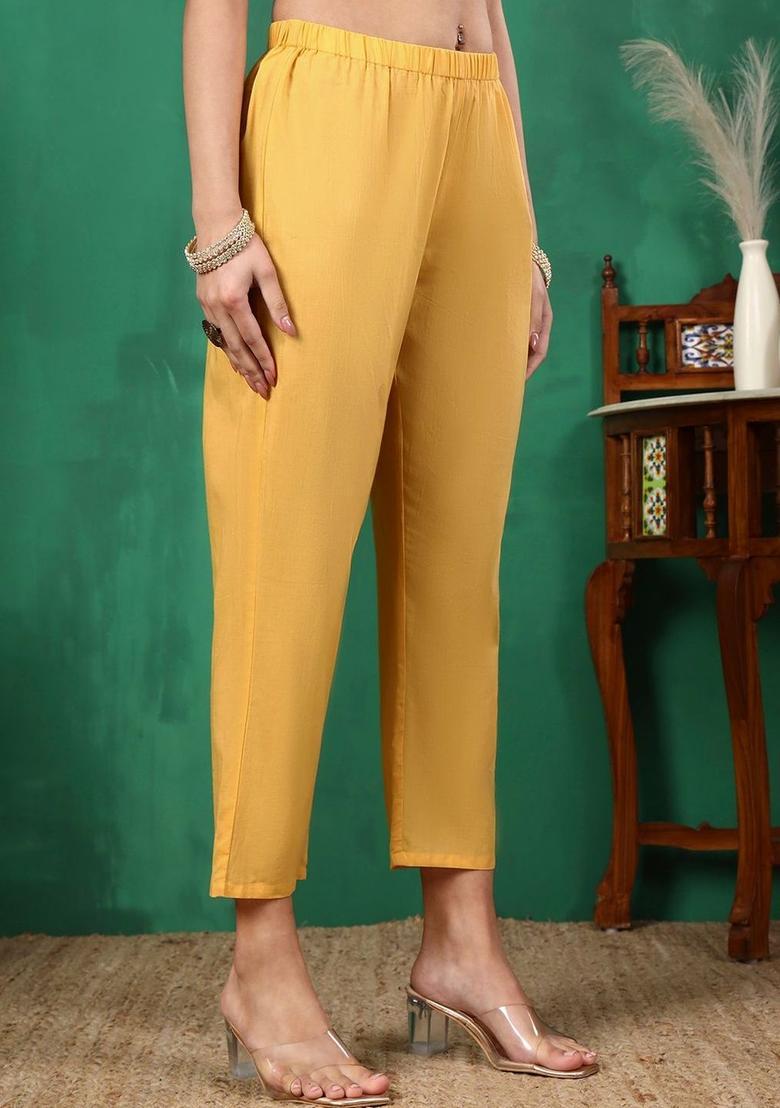 Yellow Solid Cotton Anarkli Sets - Indya