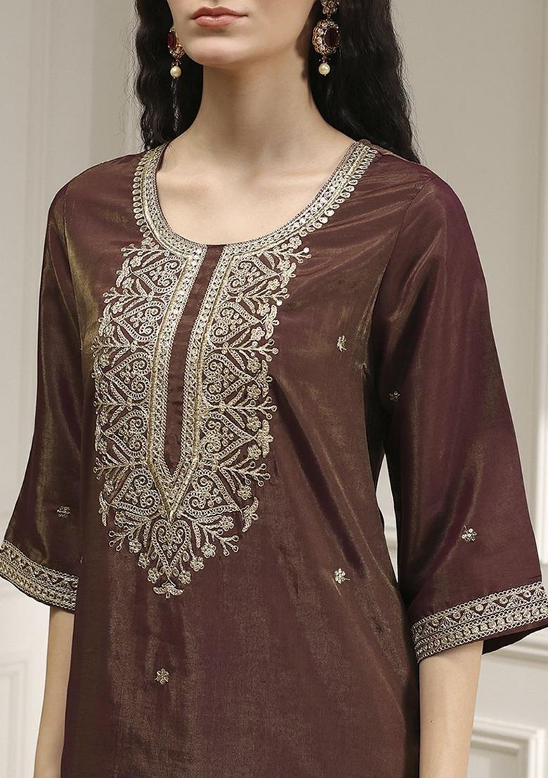 Brown Printed Viscose Kurta Sets - Indya