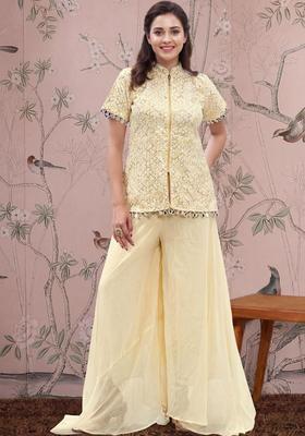 Cream Embroidered Silk Blend Kurta Sets
