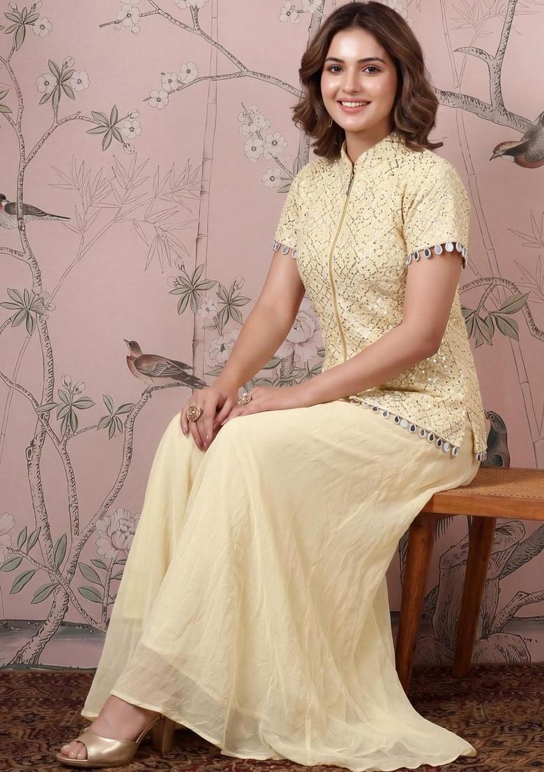 Cream Embroidered Silk Blend Kurta Sets - Indya