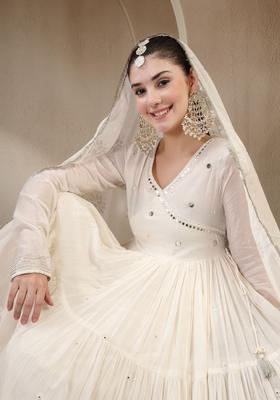 Off White Solid Cotton Anarkli Sets