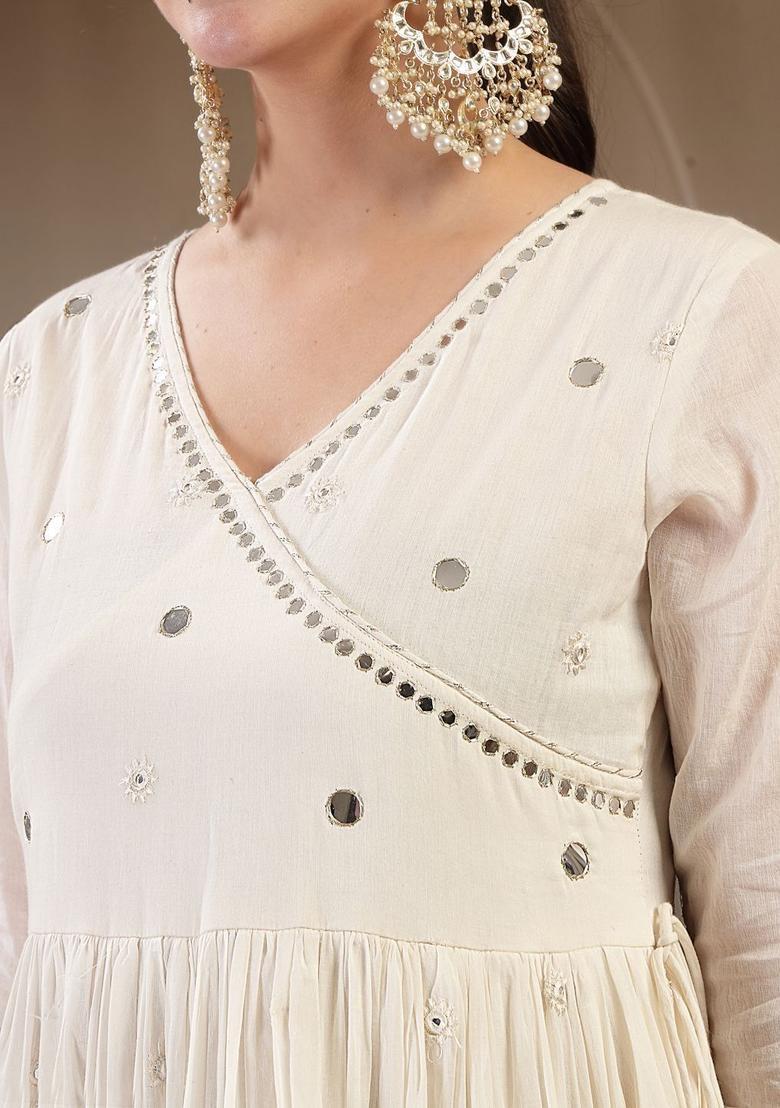 Off White Solid Cotton Anarkli Sets - Indya