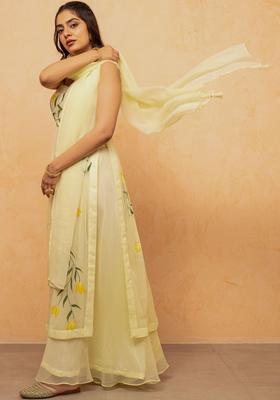Cream Printed Georgette Kurta Sets