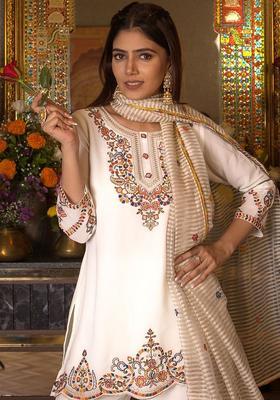 White Embroidered Georgette Anarkli Sets