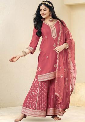 Pink Embroidered Silk Blend Anarkli Sets