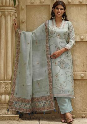 Sea Green Printed Cotton Kurta Sets