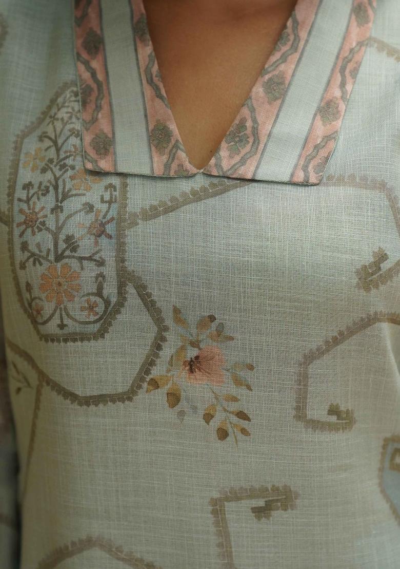 Sea Green Printed Cotton Kurta Sets - Indya