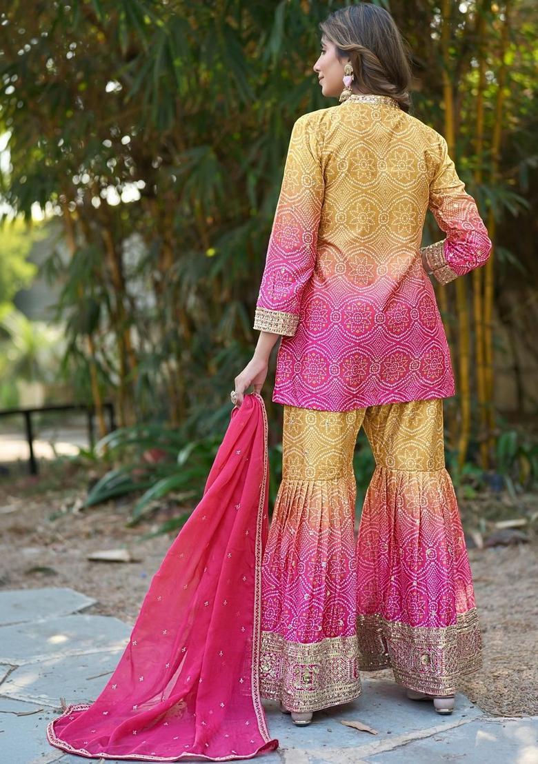 Pink Embroidered Chinon Kurta Sets - Indya