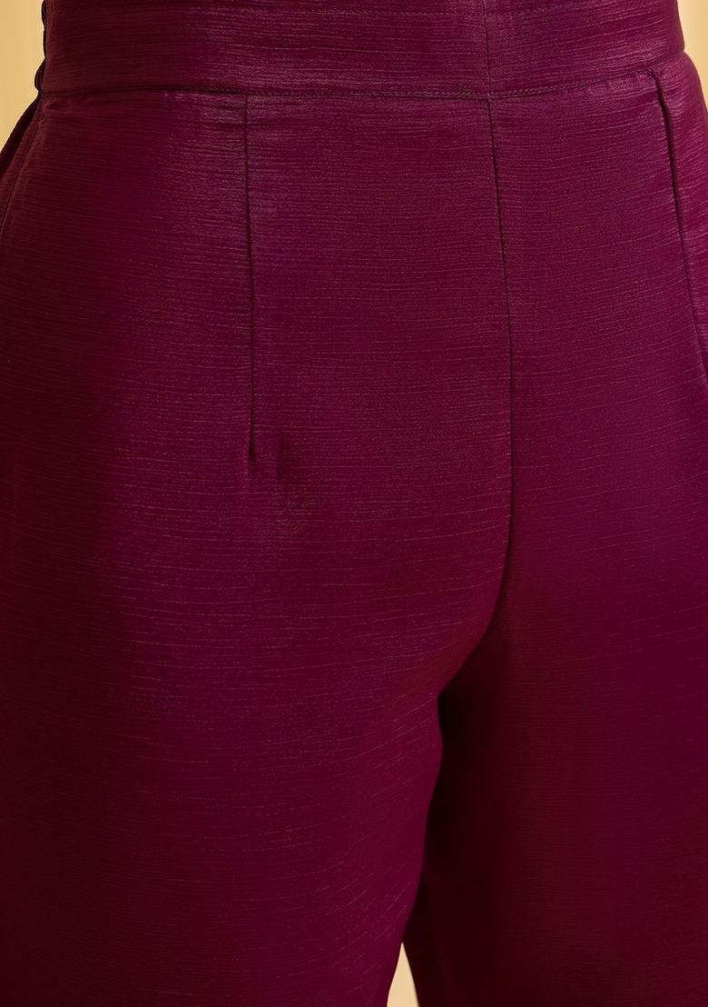 Burgundy Embroidered Silk Blend Kurta Sets - Indya