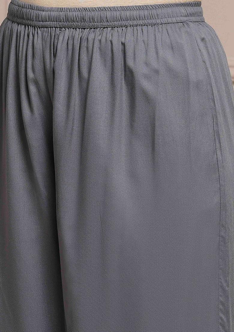 Grey Embroidered Polyester Kurta Sets - Indya