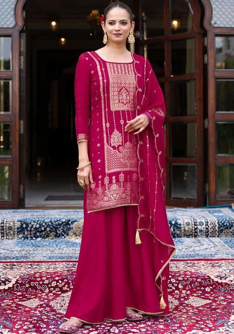 Pink Embroidered Silk Blend Kurta Sets