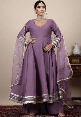 Purple Solid Silk Blend Anarkli Sets