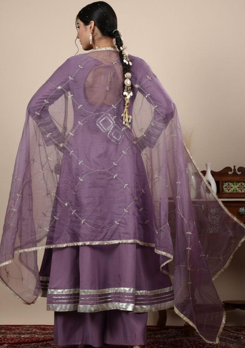 Purple Solid Silk Blend Anarkli Sets - Indya