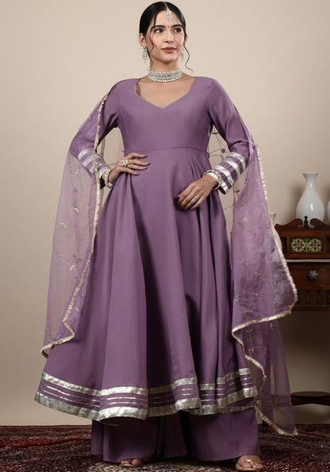 Purple Solid Silk Anarkli Sets