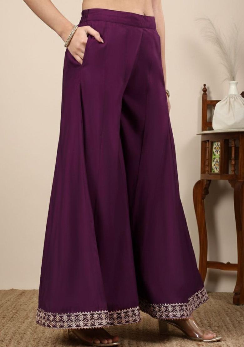 Purple Solid Silk Blend Kurta Sets - Indya