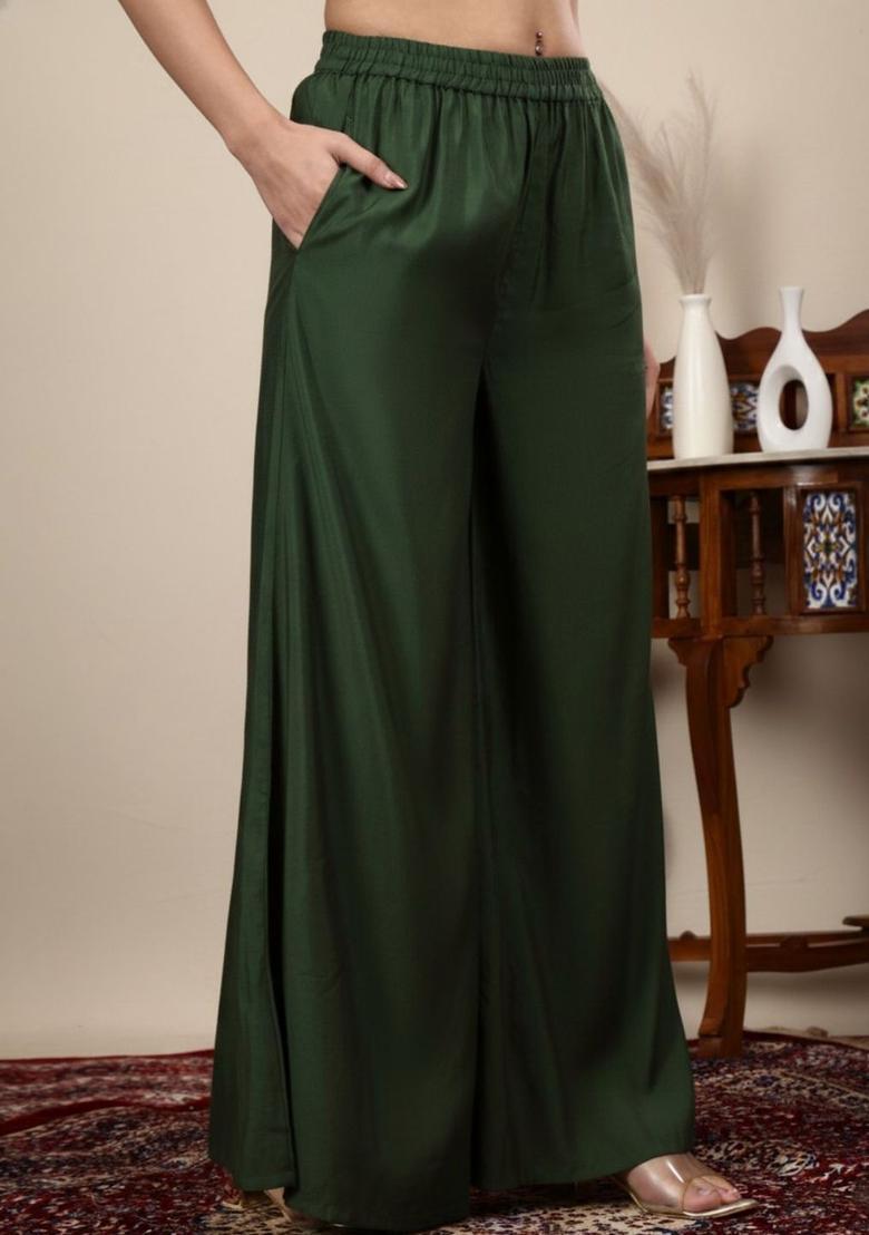 Green Solid Silk Blend Anarkli Sets - Indya