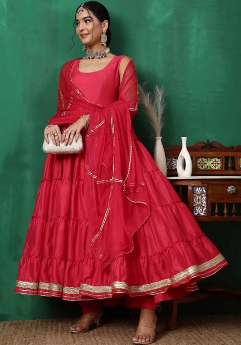 Pink Solid Silk Anarkli Sets