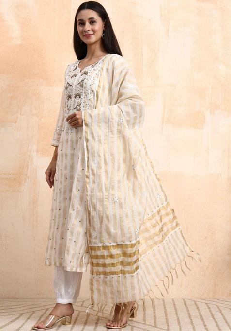 Gold Embroidered Silk Kurta Sets