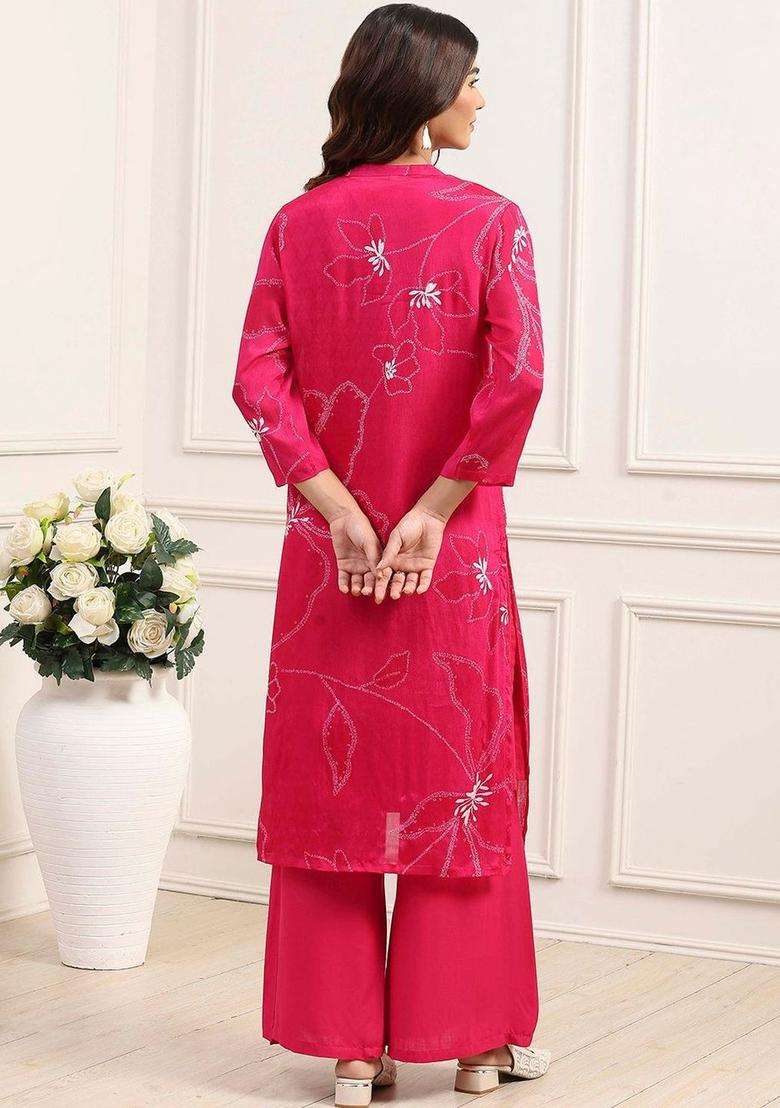 Pink Embroidered Viscose Kurta Sets - Indya
