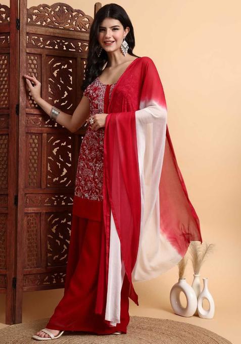 Pink Embroidered Georgette Kurta Sets