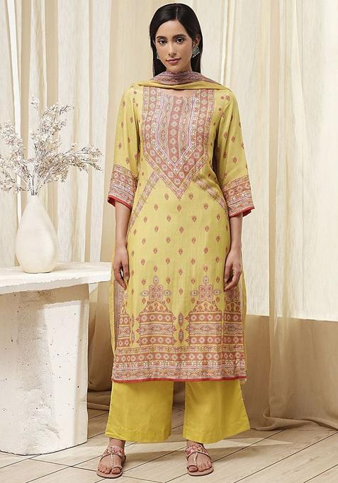 Green Printed Cotton Kurta Sets