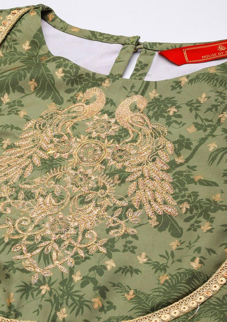 Champagne Printed Polyester Kurta Sets - Indya