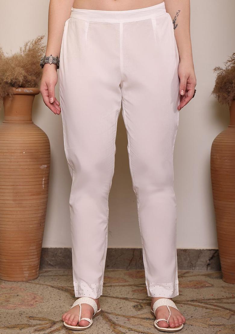 White Self Design Cotton Kurta Sets - Indya