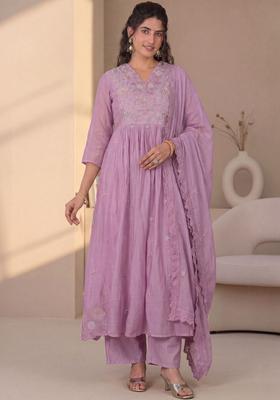 Purple Solid Cotton Kurta Sets
