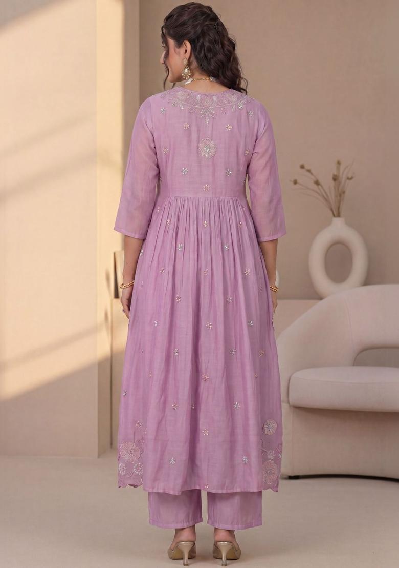 Purple Solid Cotton Kurta Sets - Indya