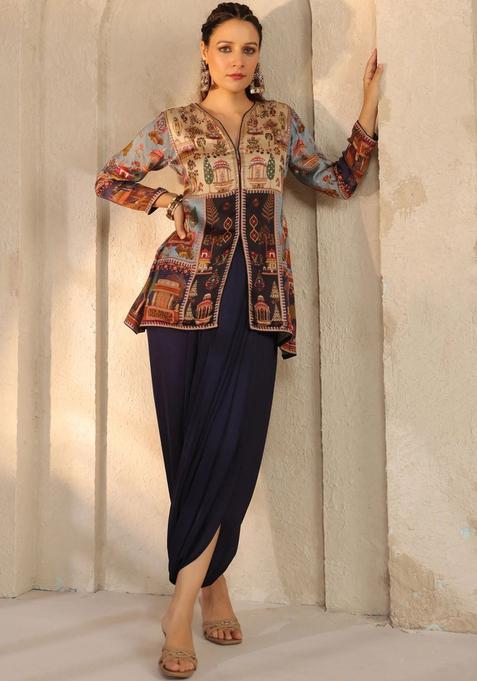 Blue Printed Liva Kurta Sets