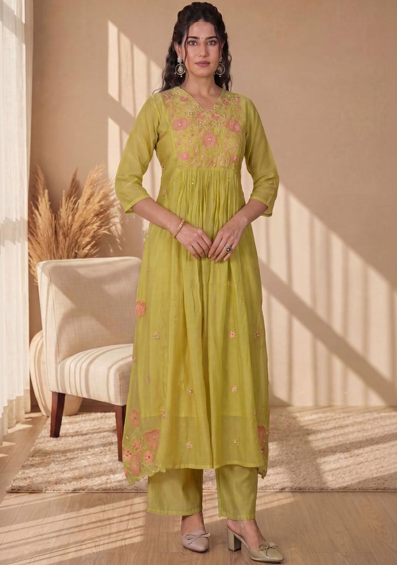 Mustard Solid Cotton Anarkli Sets - Indya