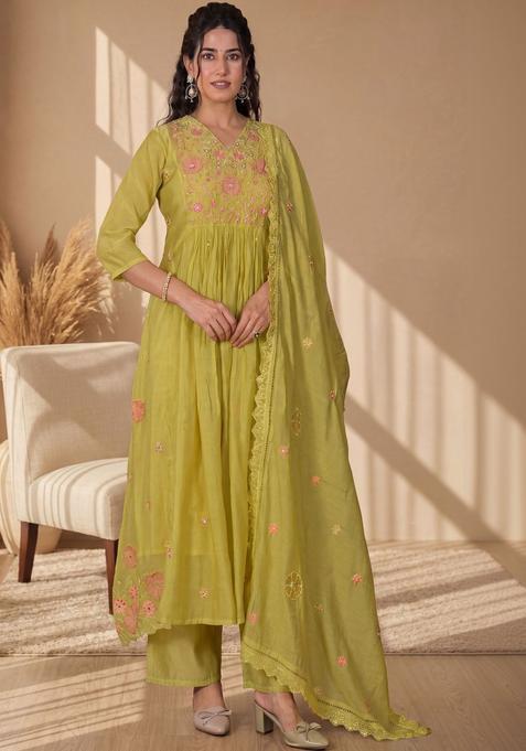 Mustard Solid Cotton Anarkli Sets