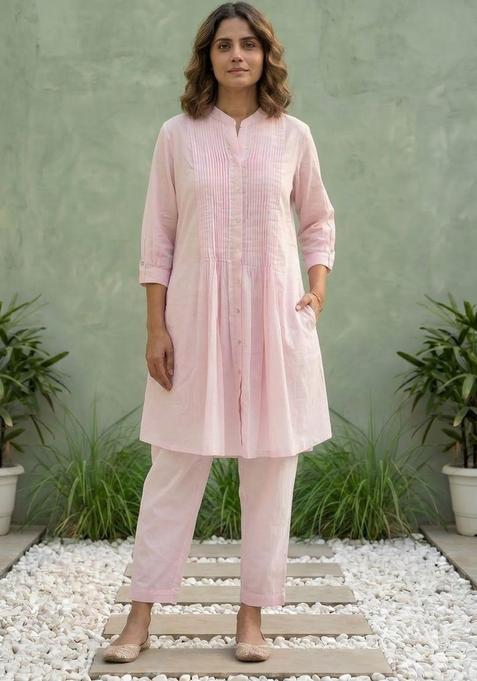 Pink Solid Cotton Kurta Sets