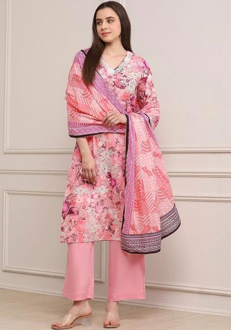 Pink Printed Cotton Kurta Sets