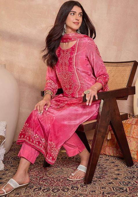 Pink Solid Viscose Kurta Sets