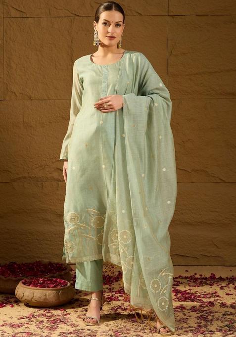 Blue Woven Design Chanderi Kurta Sets
