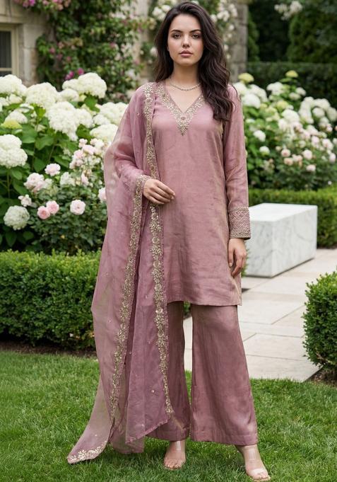 Pink Embroidered Silk Kurta Sets