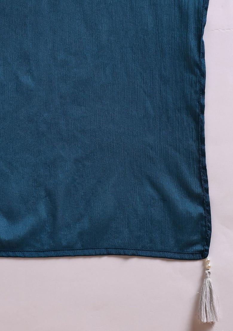 Teal Embroidered Silk Blend Kurta Sets - Indya