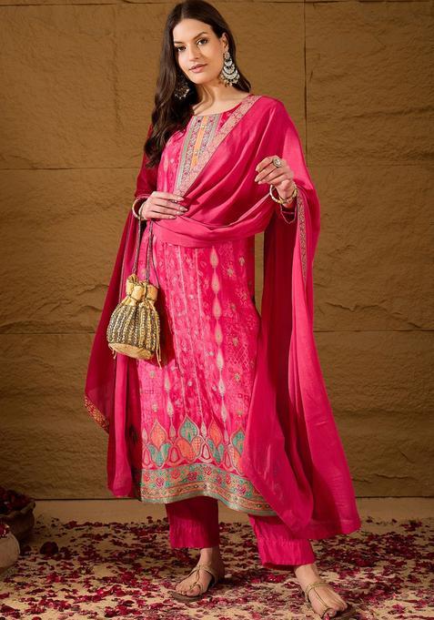 Pink Yoke Design Silk Kurta Sets