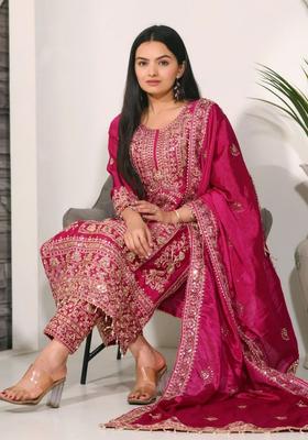 Pink Printed Chinon Kurta Sets