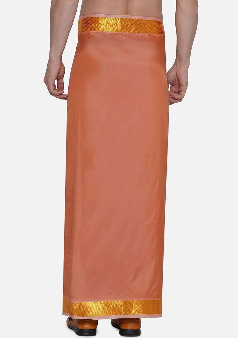 Peach Border Detail Veshti For Men - Indya