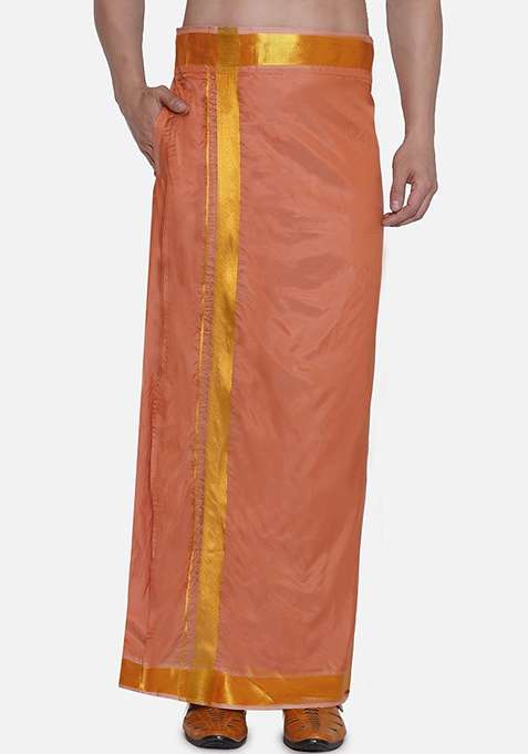 Peach Border Detail Veshti For Men